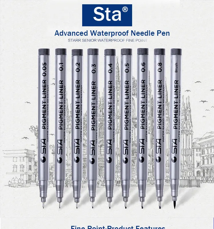 STA 9 шт./компл. Pigma Micron иглы пера Водонепроницаемый к выцветанию кончик кисти Fine Liner Черный эскиз воды манга рисунок маркер для белой доски
