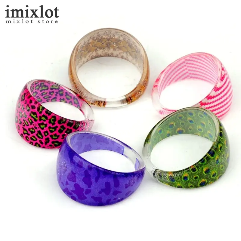 50 шт. разноцветные Круглые пластмассовые кольца с леопардовым узором для женщин