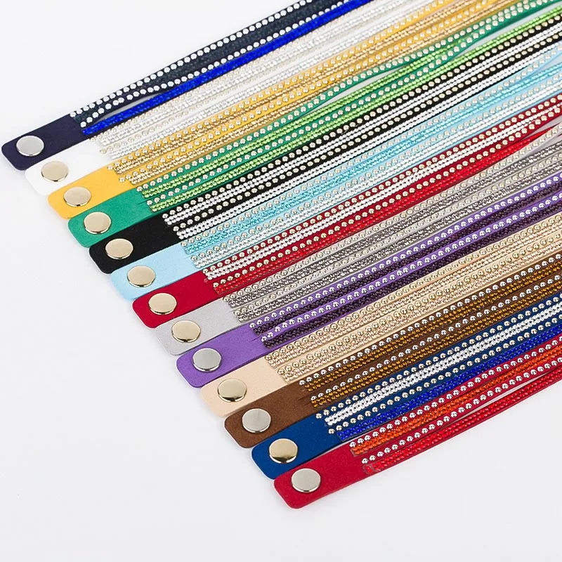 Новый стильный кожаный Браслет манжета Punk кристалл горный хрусталь браслет