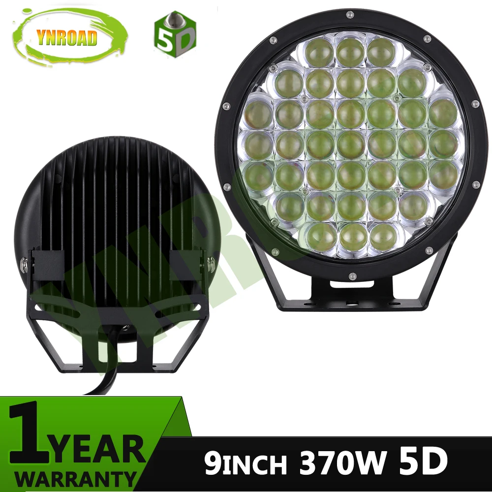 

YNROAD 1pair 9inch round 370w 5D Black 33300LM led offroad driving ligh for SUV,ATV,UTV ,4D,4X4 ,4WD off road use