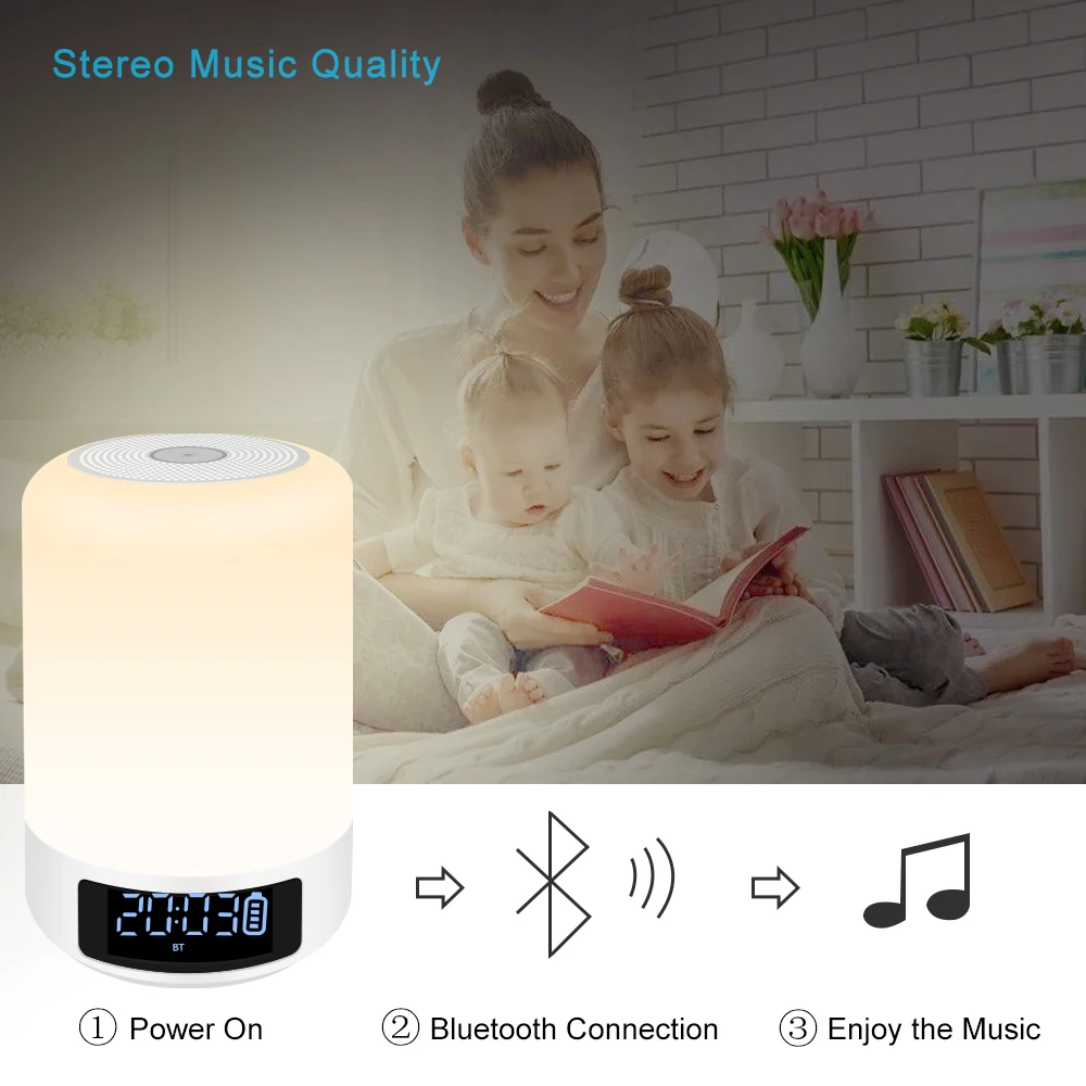 TOPROAD Ночной светильник Bluetooth динамик портативные беспроводные Часы динамиков сенсорное управление Красочный светодиодный прикроватный столик лампа с микрофоном