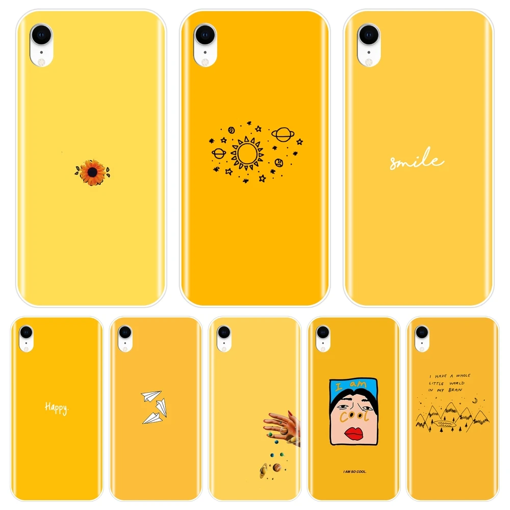 Задняя крышка для iPhone X XR XS MAX 8 7 6 S мягкий силиконовый желтый чехол с космическим