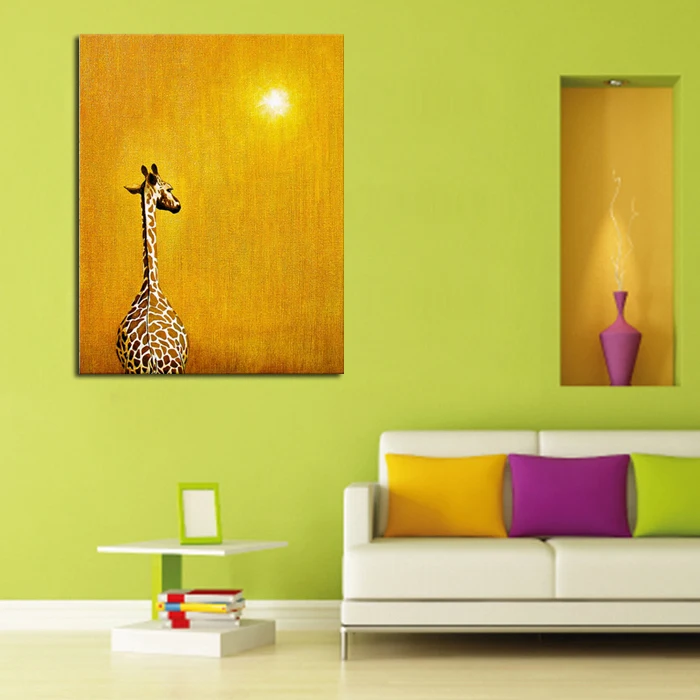 

100% Handpainted Giraffe InThe Sunset Hang Pictures Modern Wall Art Abstract Animal Pictures Oil Painting On Canvas home Decor