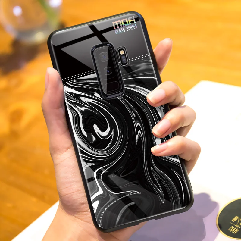 Для samsung s9 чехол Mofi для samsung s9 plus чехол стеклянный жесткий чехол для samsung s9 мраморный зернистый Черный Белый для galaxy s9 plus - Цвет: Black background