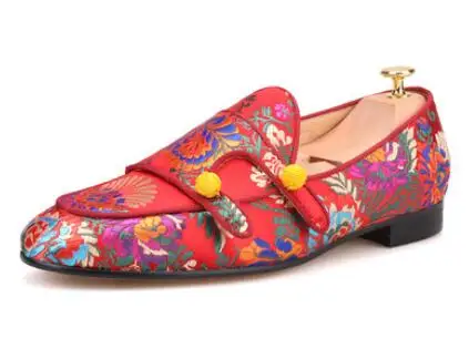Drop Shipping Zapatos Floral Embroidery Fashion Breathable Cotton Shoes Man Round Toe Monk Straps Casual Flats Colorful Loafers | Обувь