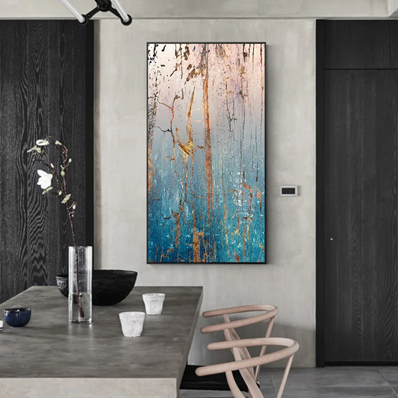 Абстрактная Золотая фольга картина с желтым деревом современные золотые плакаты