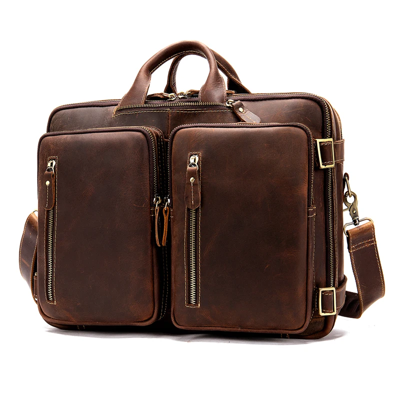 

Crazy Horse Leather Men's Leather Briefcases Man Shoulder Crossbody Bags 15 Inch Laptop Bag Multifunction Vintage Travel Bag 50