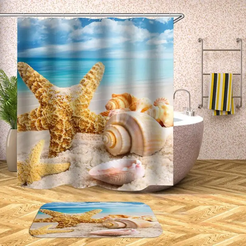 Пляж солнце оболочки стилей печати Душ Шторы полиэстер Материал в Ванная комната