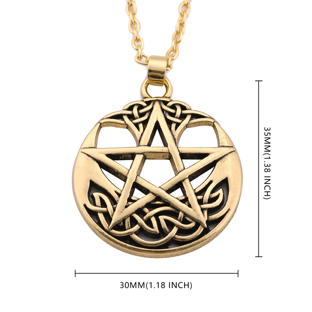 LIKGREAT Vintage Pentagram Round Pendant Necklace Celtics Knot Wicca Jewerly Hollow Pentacle Accessories Amulet Necklace