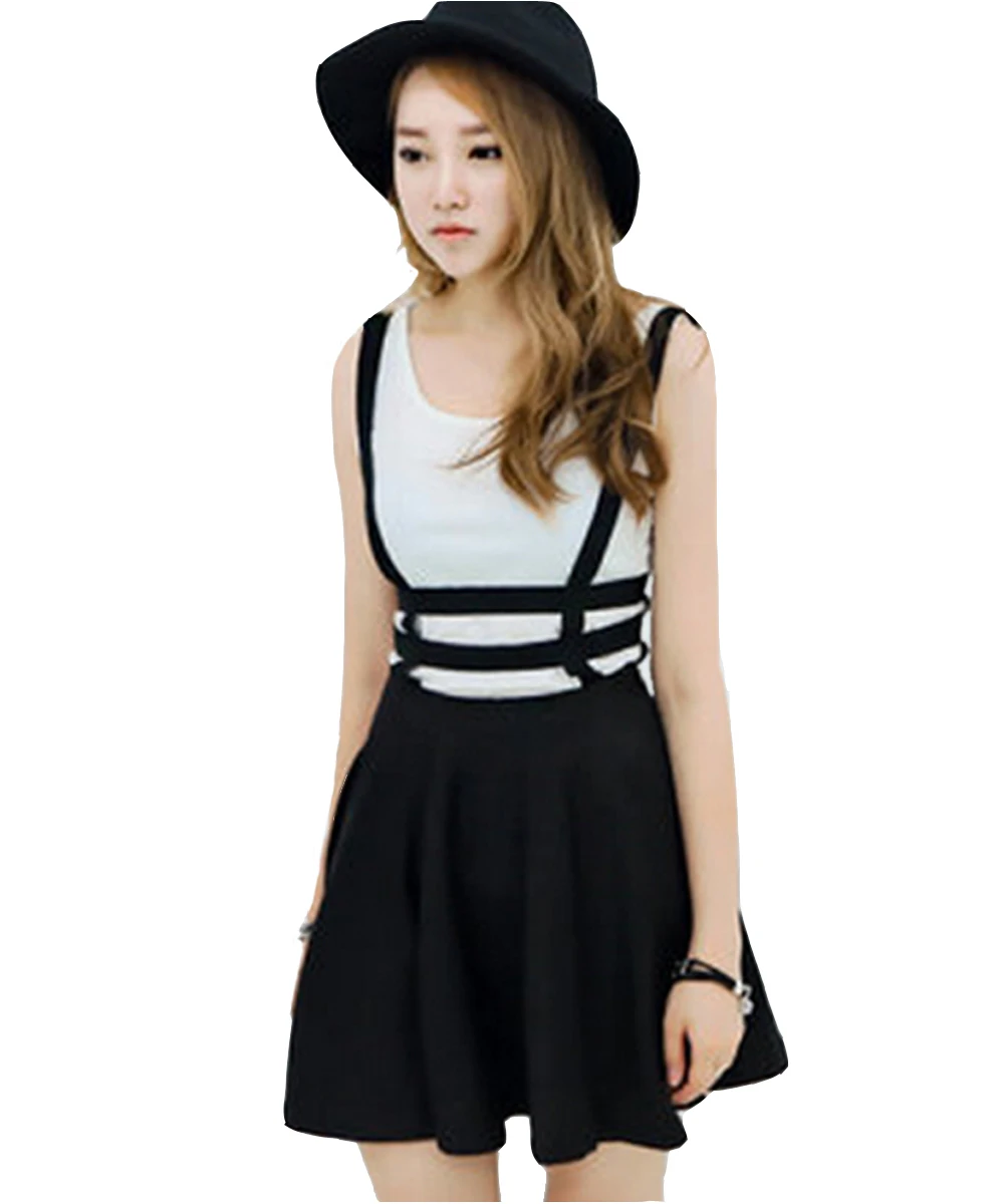 Spring Women's skirt Preppy Style Suspender saia Ruffles Skater Pleated Short women Ball Gown Mini Braces vintage |