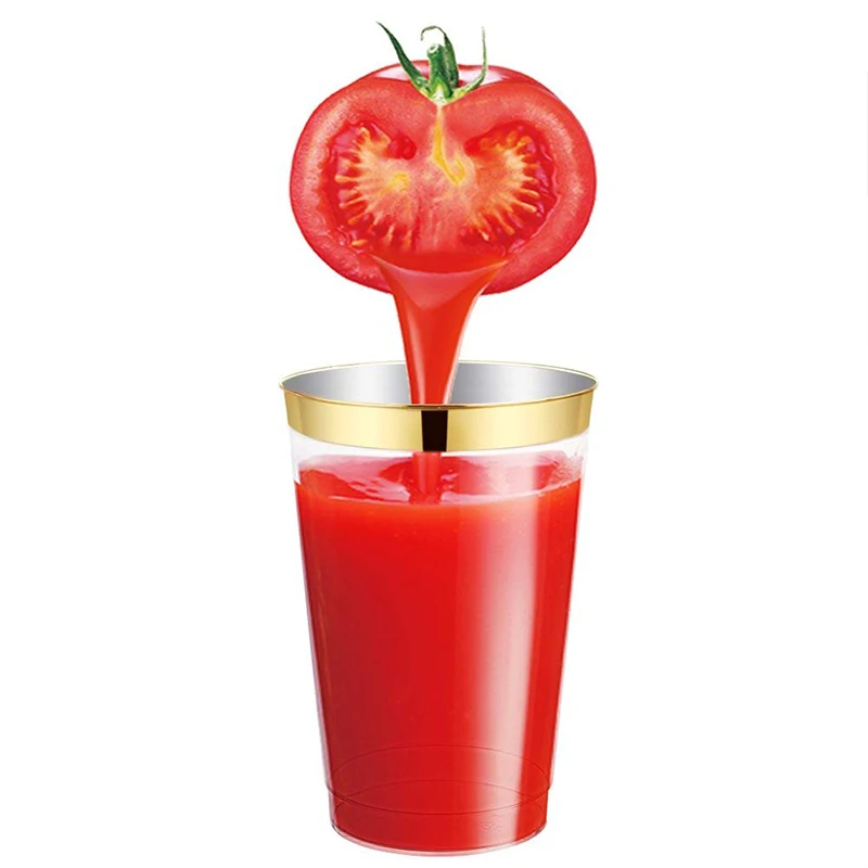 12 унций Золотые пластиковые Cups 25pc прозрачные чашки с золотым Ободом