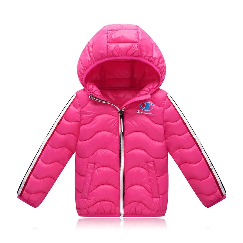 Rose Red Coat Детская зимняя куртка для мальчика, коллекция года, детская верхняя одежда, детское пуховое хлопковое пальто, водонепроницаемый Зимний комбинезон, парка с капюшоном, пуховики для девочек - Цвет: Rose Red Coat