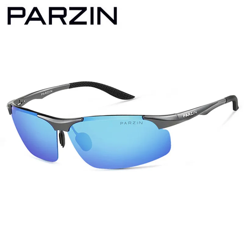 GUN BLUE PARZIN солнцезащитные очки мужчины поляризованные алюминиевые мужские очки для вождения очки с оригинальной упаковке 8003 - Цвет линз: GUN BLUE
