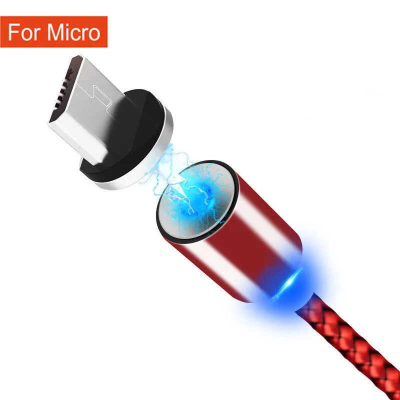 Micro Red 1 м 2 м длинный Магнитный светодиодный кабель для зарядки iPhone X Xs Max XR 7 8 6 6S 5 5S type C/Micro USB Android galaxy S8 S9 Plus зарядное устройство для телефона - Цвет: Micro Red