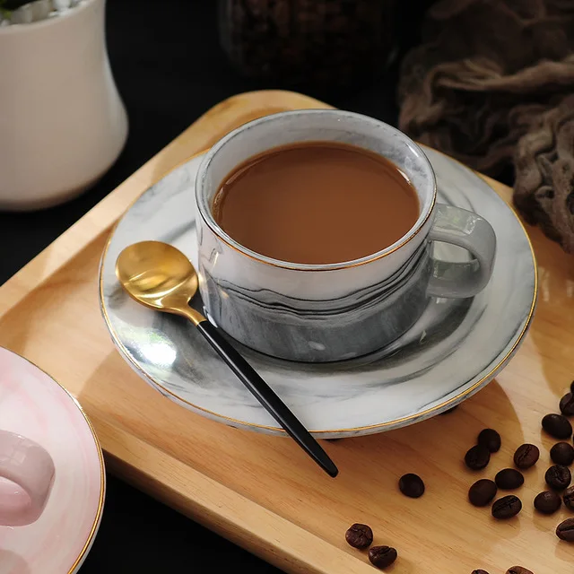 Мраморная кофейная чашка с блюдцем керамические молочные чашки в скандинавском