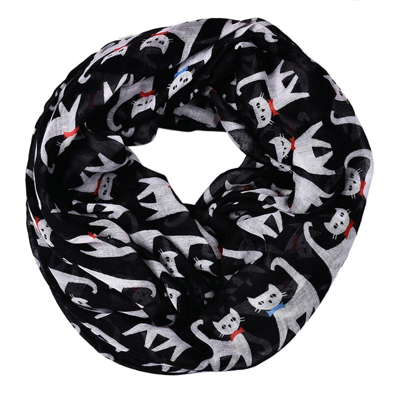 Новинка разноцветный шарф кольцо с котом черный белый рисунком кошки Женский