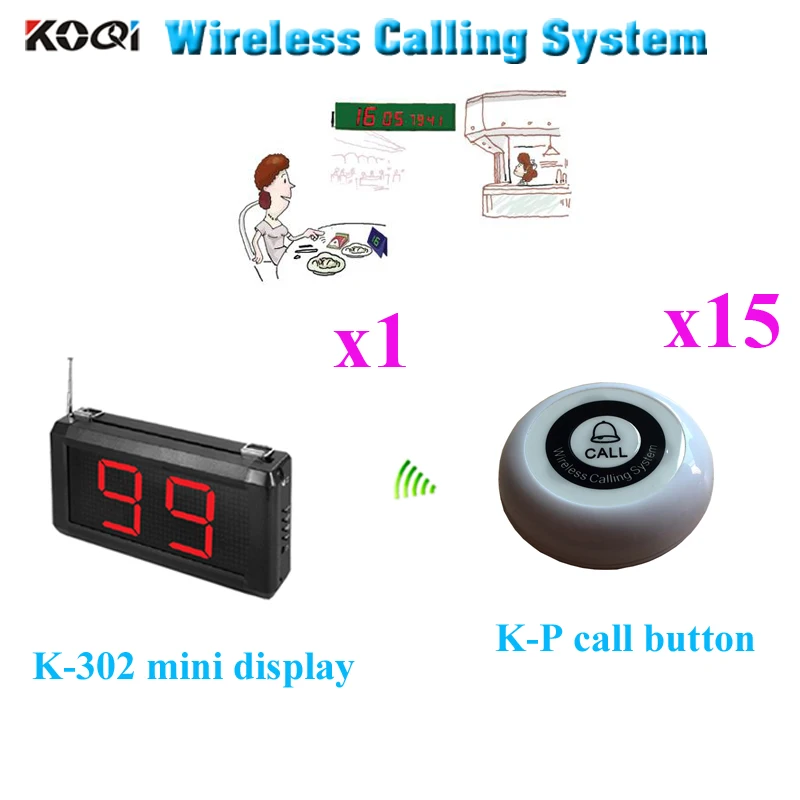 Wireless Table Calling System For Coffee Shop Restaurant 433.92MHZ CE Passed(1 display+15 call button)