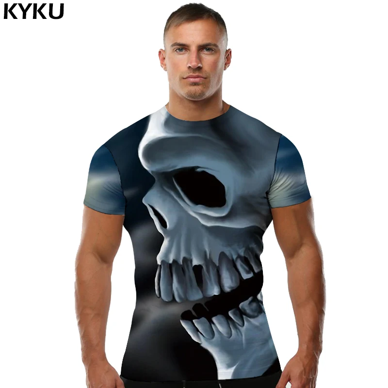 Мужская футболка с 3D принтом KYKU черная в стиле хип хоп черепа рок лето 2019|skull t