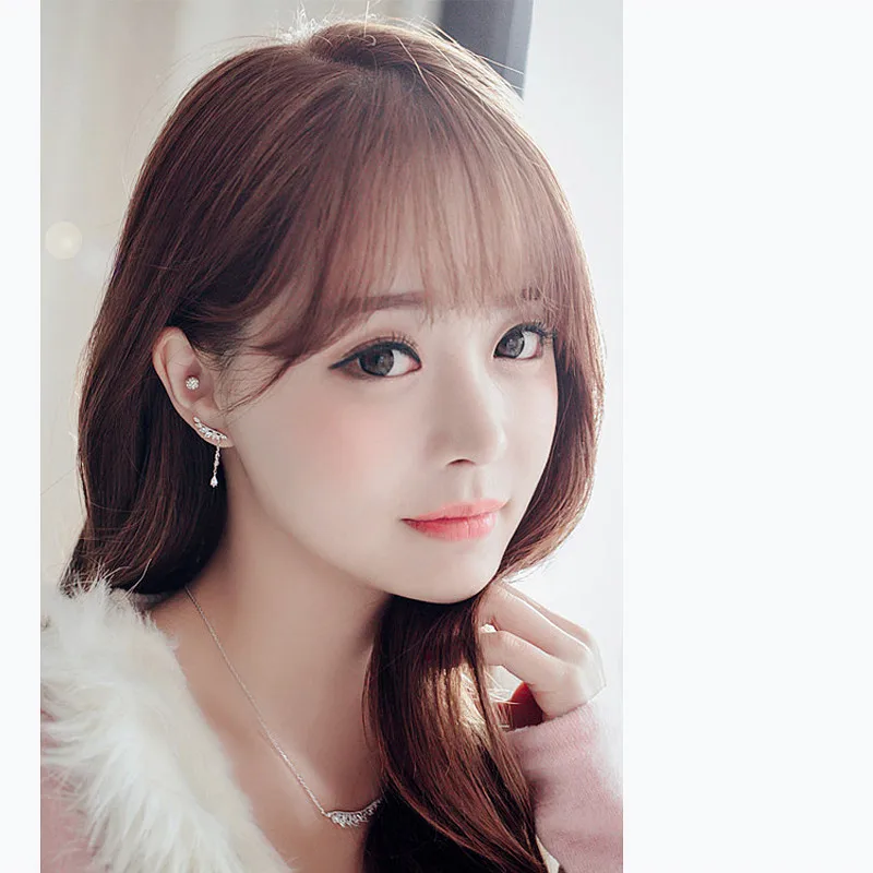 

PONYKISS Romantic S925 Sterling Silver Minimalist Chic Feather Crystal Dangle Drop Earrings Women Party Jewelry Birthday Gift