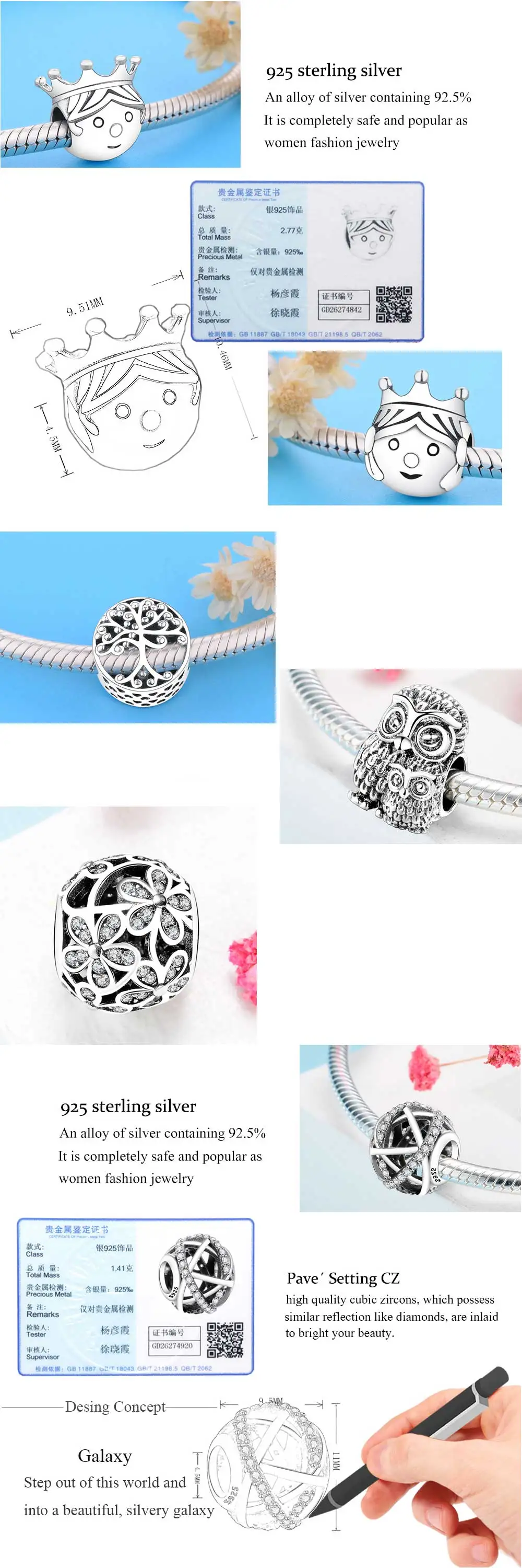 Подходит к оригинальному браслету Pandora, 925 пробы, серебряный ключ, крыло, туфли на высоком каблуке, ажурные круглые, Сова, лошадь, башня, ювелирные изделия из бисера