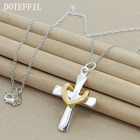 doteffil 925 sterling silver 18 inch chain heart cross pendant necklace for woman fashion wedding engagement party charm jewelry