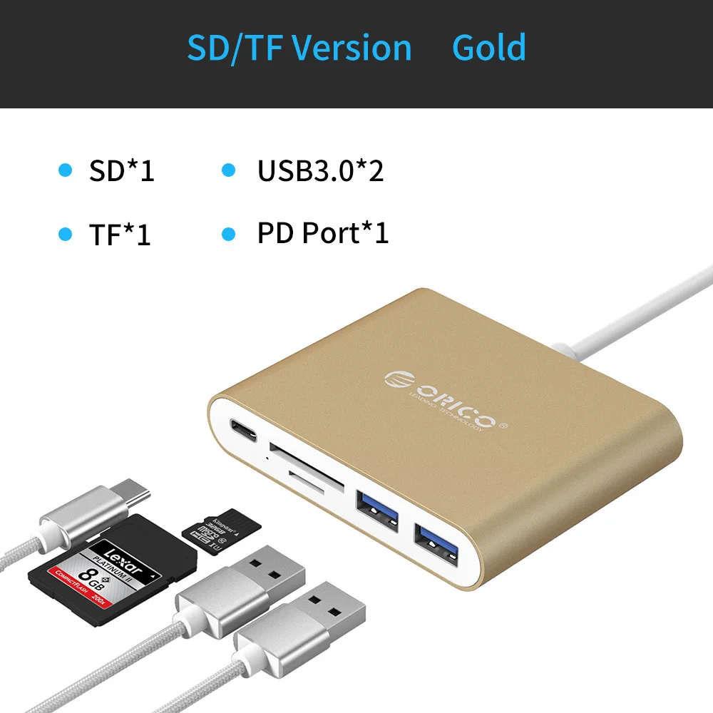 RCC2A-Gold ORICO USB HUB Кабель-Переходник USB C на HDMI RJ45 VGA Тип-C PD адаптер для Mac/samsung Galaxy/huawei Тип C USB 3,0 концентратор - Цвет: RCC2A-Gold