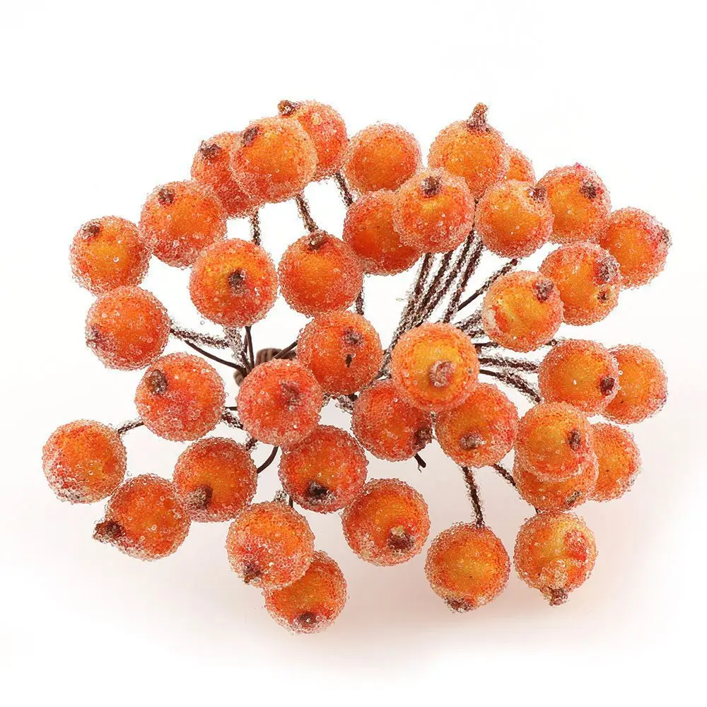 orange 40 головок/Лот, искусственные маленькие ягоды, искусственные цветы, вишня, тычинки, свадебные, домашние, рождественские, декоративные, Двойные головки - Цвет: orange