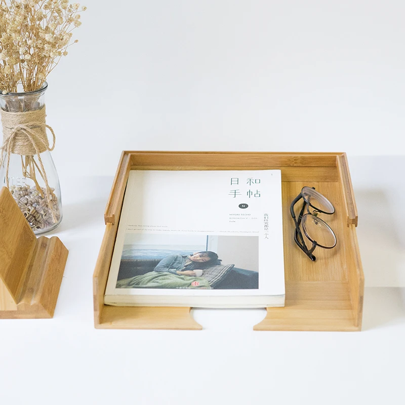 Bamboo Desktop File Holder A4 Paper Storage Desk Rack Office Multi-function Data Box Multilayer Simple Style |