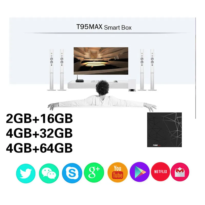 T95 Max Smart tv Box 2 ГБ+ 16 ГБ/4 Гб+ 32 ГБ/4 Гб+ 64 ГБ Android 9,0 USB 3,0 четырехъядерный мини-приставка HD 6K медиаплеер wifi кинотеатр