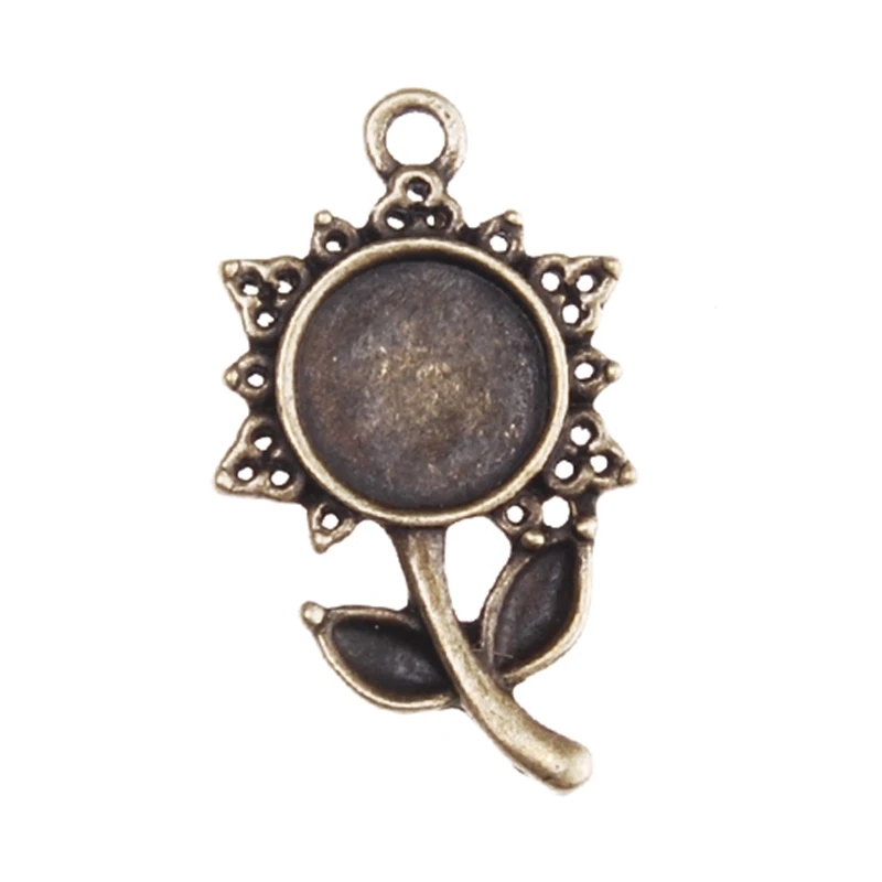 Античная бронза 10 мм пустая рамка цветок основания кулона Камея Кабошон