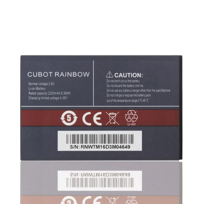 Оригинальный Cubot Rainbow 2200mah аккумулятор 3 8 V для 5 0 дюймов Android 6 MTK6580 четыре ядра