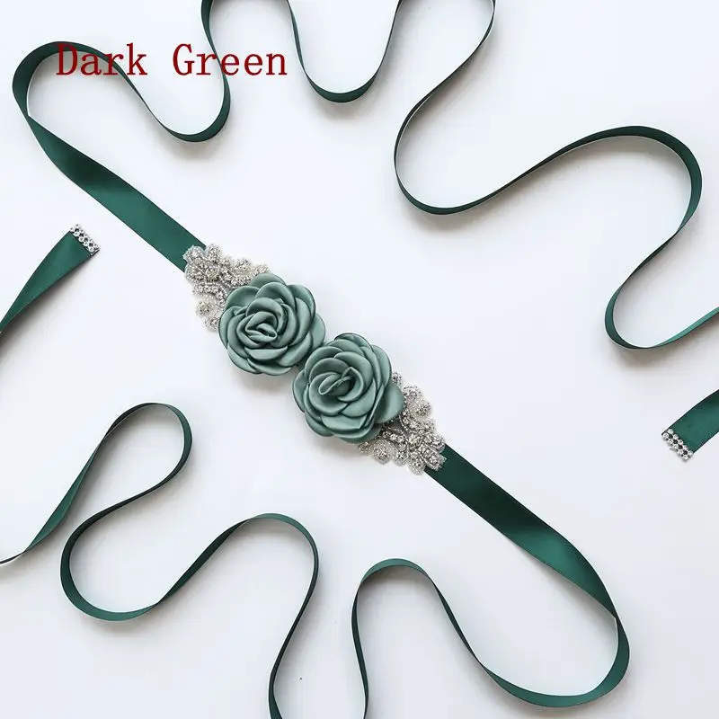 Dark Green Свадебный пояс со стразами большой цветок Пояс аксессуары много цветов свадебные ленты Пояски для свадебного платья вечерние платья ремень - Цвет: Dark Green
