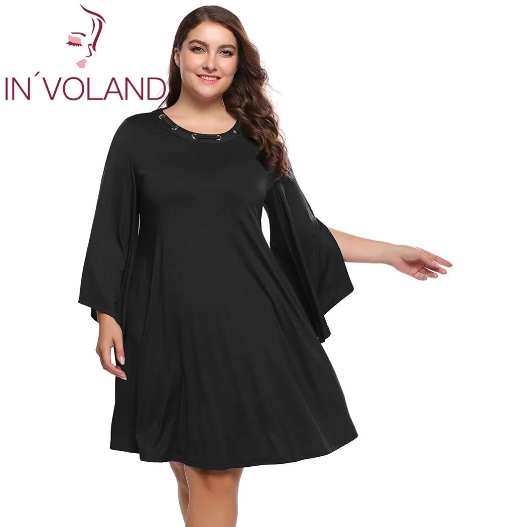 IN'VOLAND осеннее женское платье размера плюс модные вечерние однотонные свободные