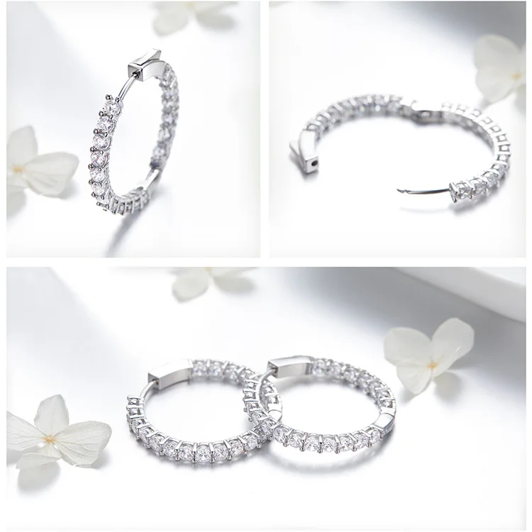 BAMOER Classic New Silver Color Round Circle Luminous Cubic Zirconia Stud Earrings for Women Hyperbole Earrings Jewelry YIE138