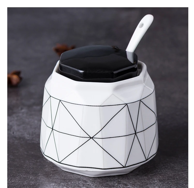 Геометрические линии дизайн сахарница домашняя кухня Ceramica для соли и специй Приправа сахарный контейнер для хранения с крышкой ложки