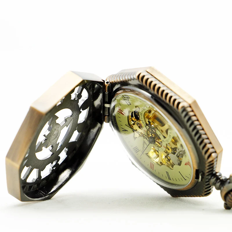 Red Antique Magic Cat Mechanical Pocket Watch Vintage Steampunk Gentleman Style Men's and Women's Necklace Pendant Clock