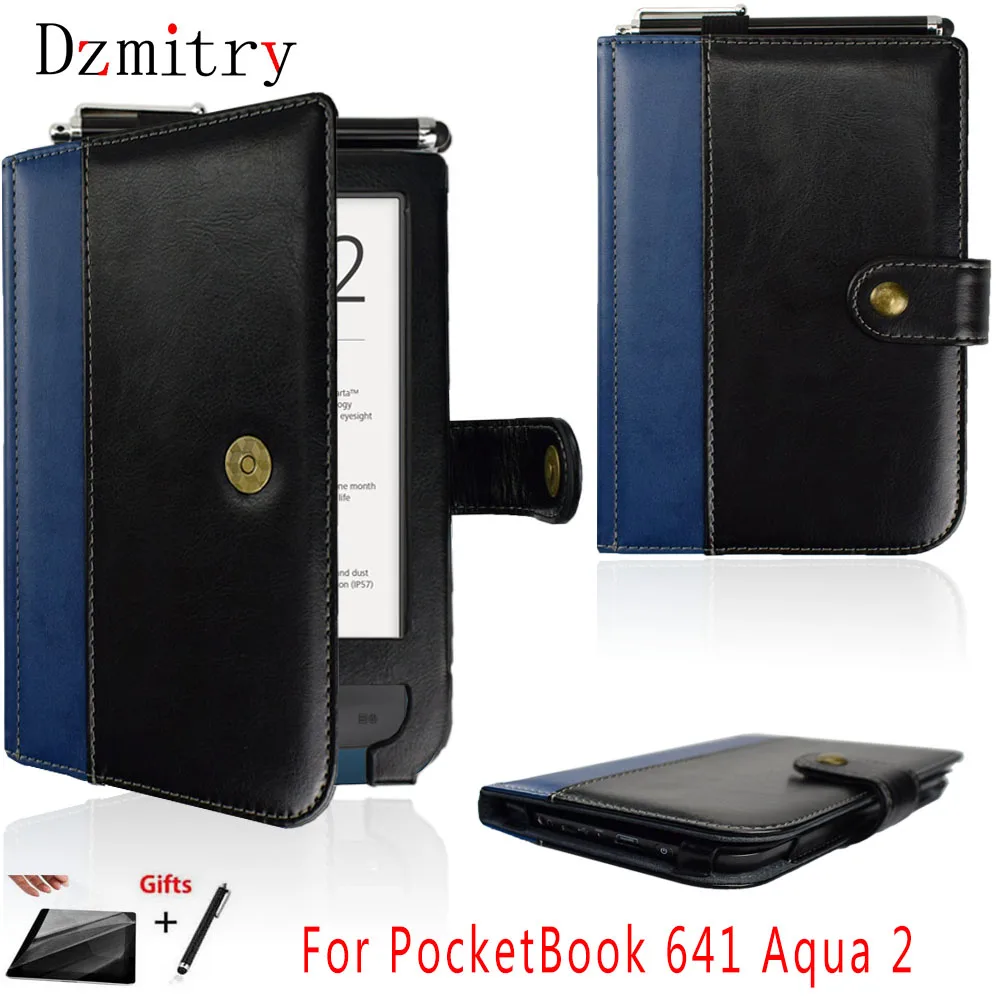 

Pu leather Flip Book Cover For PocketBook 641 Aqua 2 eReader 6 inch pouch with magnetic ebook Protective case+Film+Stylus Pen