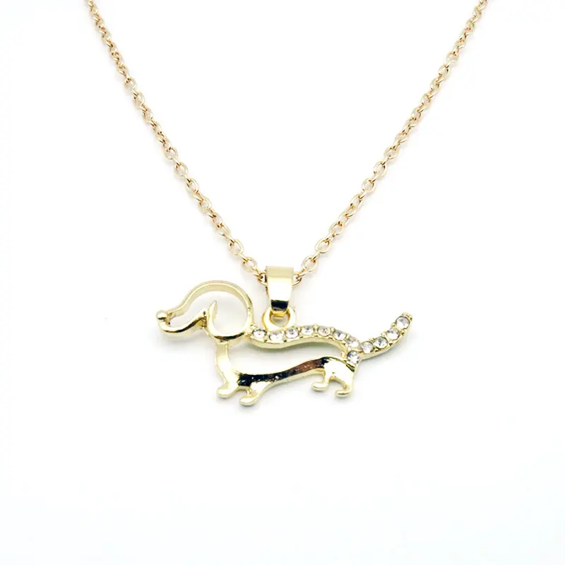 2018 Gold Necklace Of Women White Crystal Dachshund Sausages Puppy Pendant Animal dog | Украшения и аксессуары
