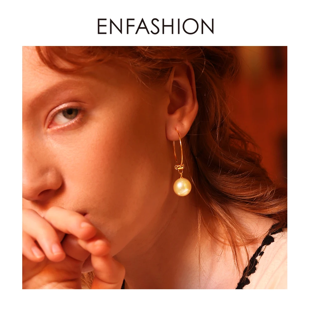 Enfashion большие жемчужные серьги кольца для женщин круг цвет золотой обручи