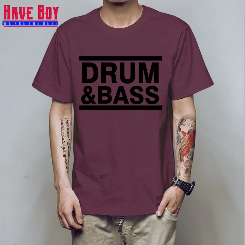 maroon black У мальчиков Музыкальный барабан N бас ДНБ Run DMC письмо Для мужчин s футболка в стиле «хип-хоп» T рубашки мужские хлопковые короткий рукав футболка с короткими рукавами HB295 - Цвет: maroon black
