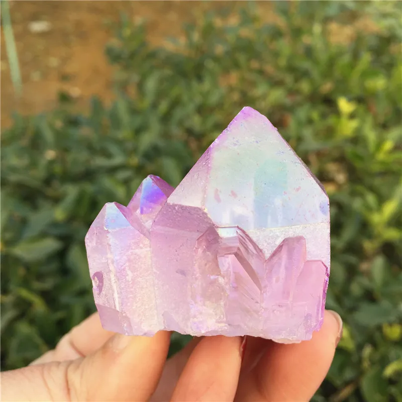 Натуральный аура кварцевый кристалл кластер Ангел Аура Druzy Geode образцы минералов