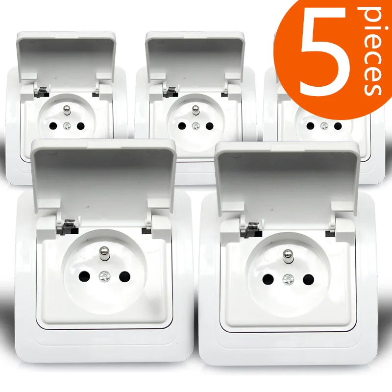 

Настенная розетка, водонепроницаемая, с крышкой, 5 шт.