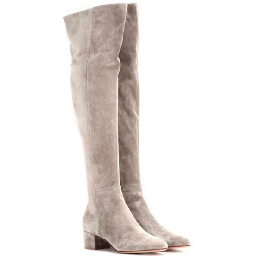 Женские замшевые ботфорты на молнии черные коричневые или серые из коровьей