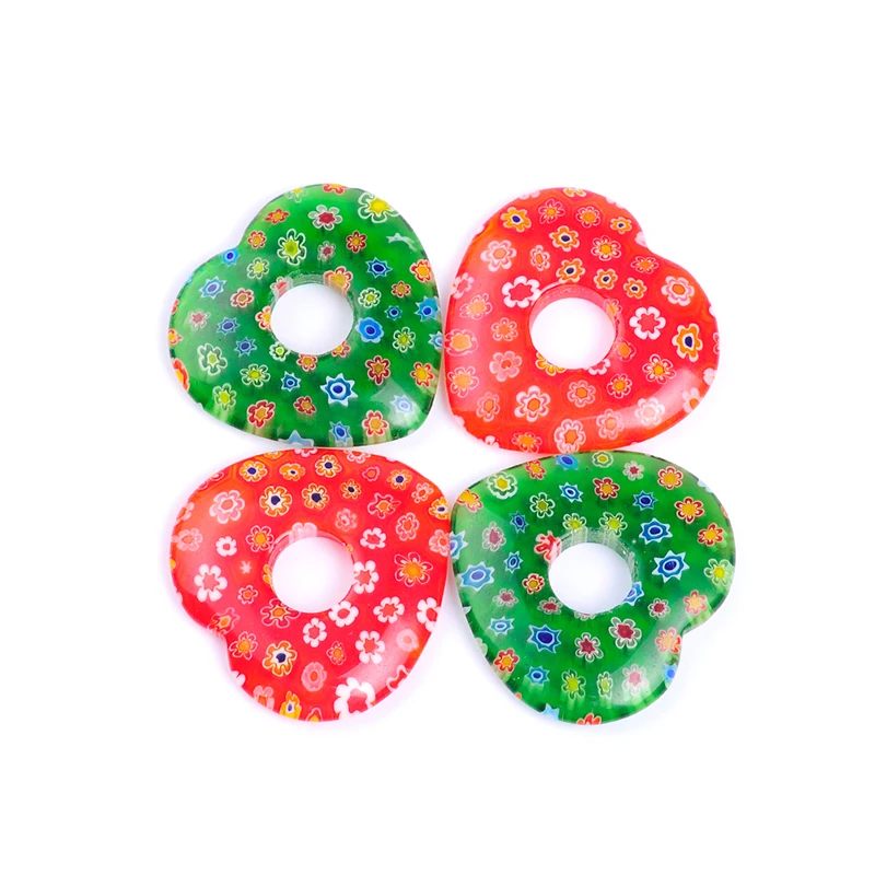 4 шт./лот стеклянные разделительные бусины в форме сердца зеленого красного