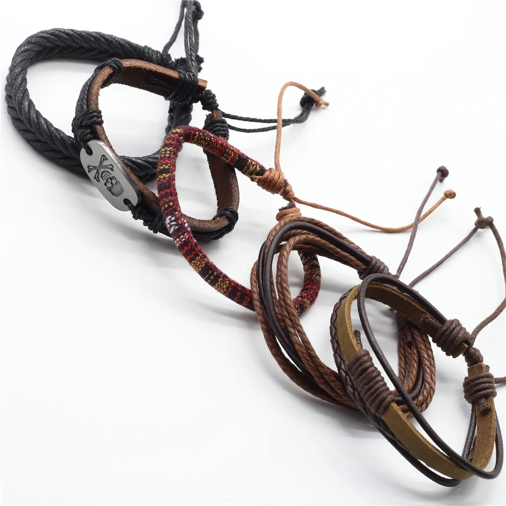 Многослойные кожаные браслеты в стиле ретро 5 шт./компл.|Гибкие браслеты| |