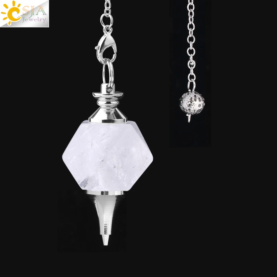 White Crystal CSJA многогранная натуральная подвеска в виде каменного маятника для придания гаданий Исцеление розовый кварц белый кристалл кулон для женщин и мужчин ювелирные изделия F771 - Окраска металла: White Crystal