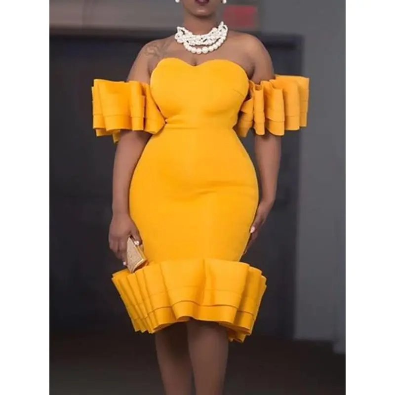 Сапоги до колена Длина Falbala с коротким рукавом вечерние платье элегантное