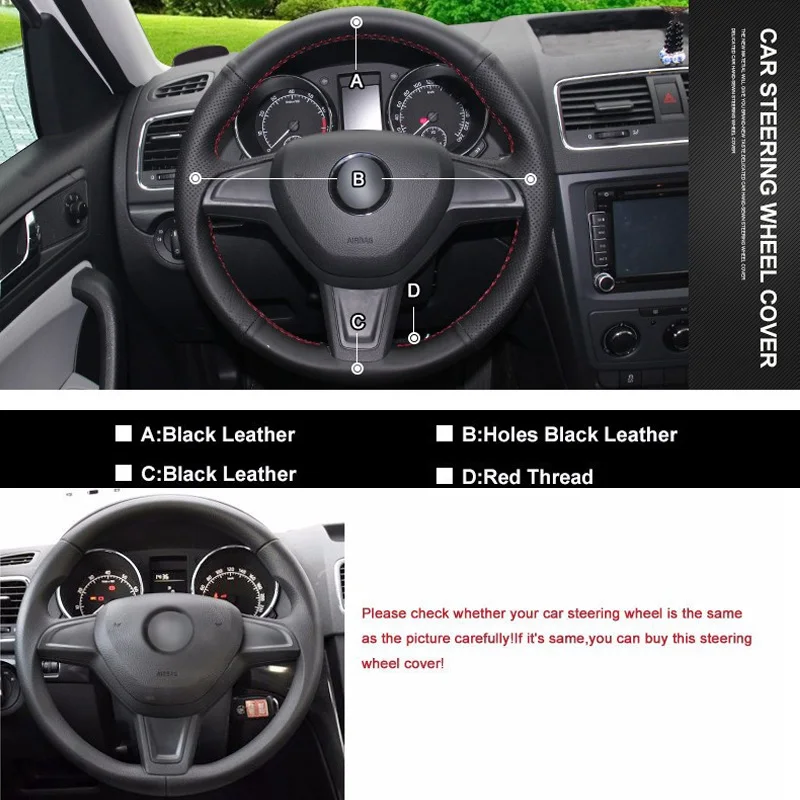 

DIY Sewing-on PU Leather Steering Wheel Cover Exact Fit For Skoda Yeti 2014-2016 Rapid 2015