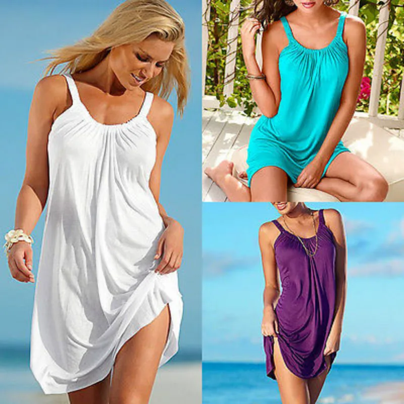Женское летнее пляжное платье без рукавов женское вечернее короткое сарафан |