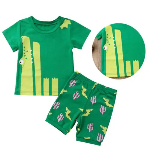 Новинка 2018 комплект одежды для маленьких мальчиков с зелеными кактусами летняя